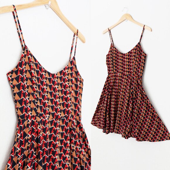 Miss Me Retro Geometric Print Fit Flared Skater Dress S V Neck Pinup Y2K Vintage - Picture 16 of 16